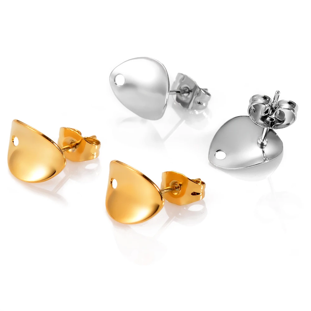 

10Pcs Stainless Steel Concave Waterdrop Earring Stud Post With Hole Teardrop Base Connector Handmade Jewelry Making Findings