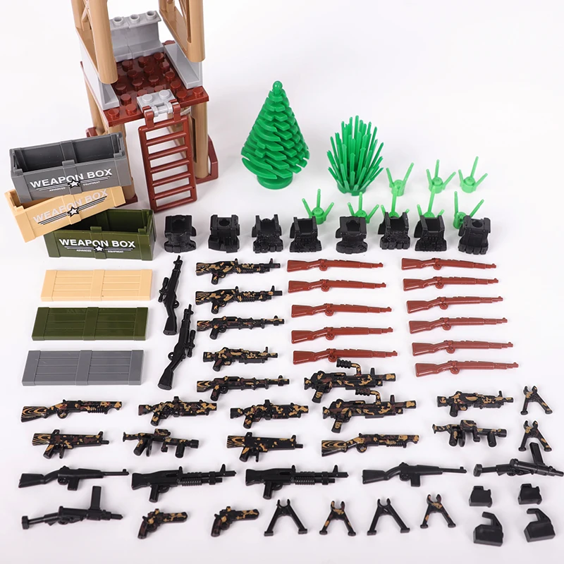WWII Military Weapons Accessories Building Block Helmet Armor Guns Bricks Swat Figure Parts Special Force Mini Toys Boy Gift