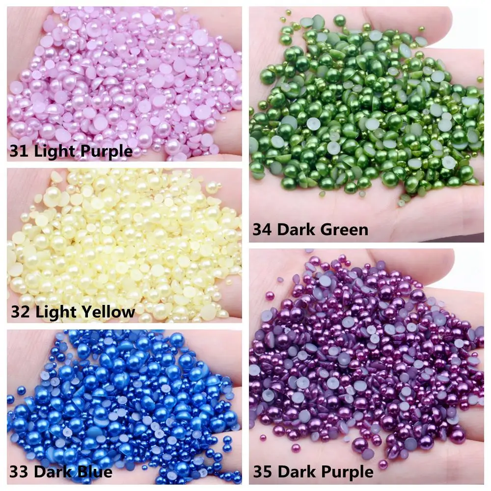 2-12mm and Mix Size Light Green Half Round Imitation Pearl Loose Beads ABS Flatback For DIY Nails Scrapbook Decorate | Украшения и