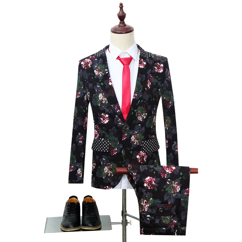 

2020 new flower suit men jacket and pants slim design wedding banquet best man suit high quality casual suits male