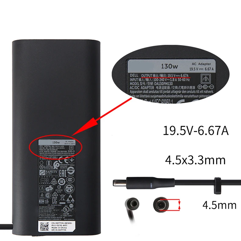 Подлинный для Dell 130W 19 5 V 6.67A XPS 15 9530 9550 9560 точность M3800 0RN7NW HA130PM130 DA130PM130 06TTY6 адаптер