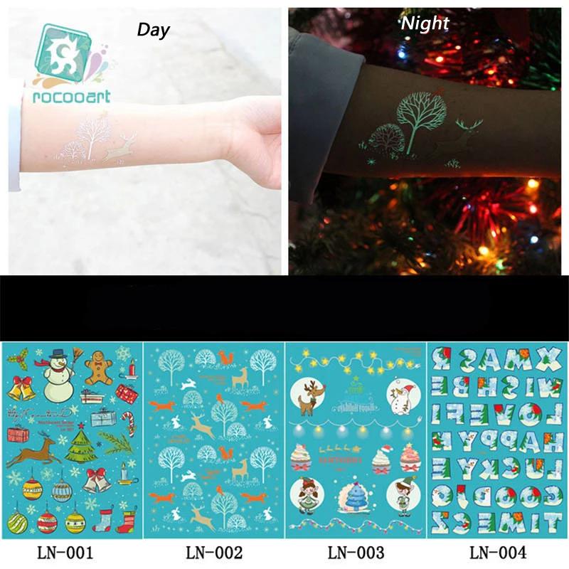 Светящиеся рождественские временные татуировки наклейки набор рук тела для