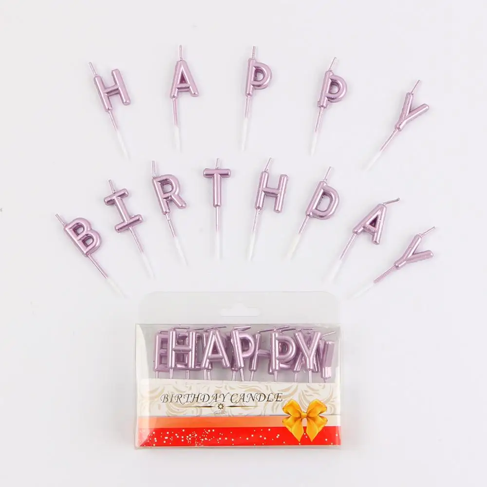 Happy Rose 1 комплект золотого и серебряного цвета с надписью «Happy Birthday», праздничный торт, праздничные принадлежности для дня рождения, милые свечки на день рождения для кухни, выпечка в подарок - Цвет: Happy Rose