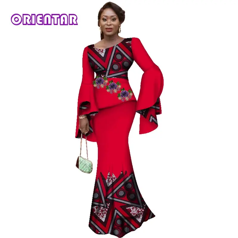 Комплект из 2 предметов с юбкой и аппликацией базин богатая африканская одежда