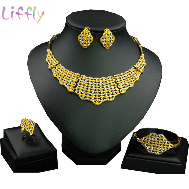 Дубай ювелирные наборы африканские ожерелья серьги кольцо браслет Кристалл
