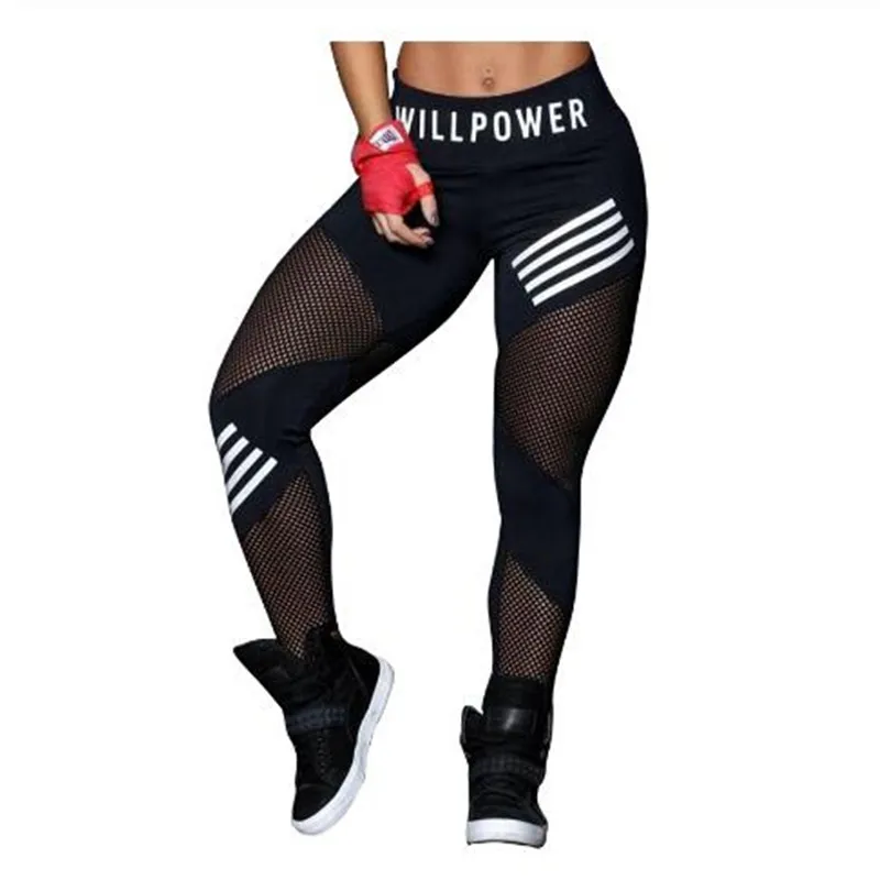 

Women Leggings High Waist Mesh Pacthwork Sports leggings Plus Size Black Gym Fitness Letter Print Sportwear Femme dropshipping