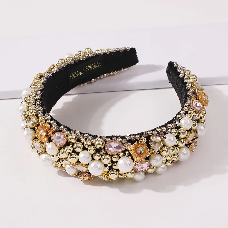 

Sparkly Pearl Rhinestones Headbands Retro Wide Hairbands Hair Accessories for Women Wedding Party Palace Jewelry Christmas Gifts