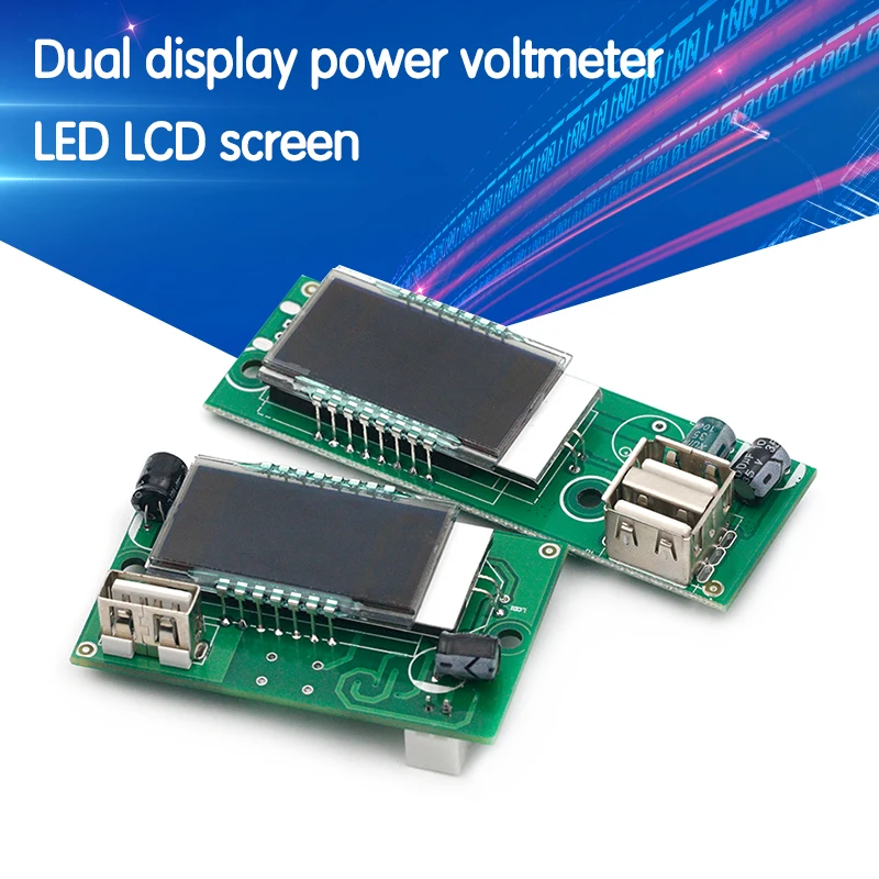 

Dual display power voltmeter LED LCD screen 12V lithium battery with USB interface 3 strings of lithium battery power display