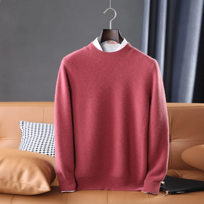 Autumn Winter 100% Merino Wool Sweater Men Thick Warm Solid Color Rib Casual Knitted Pullovers Cashmere Sweaters Men's Clothing