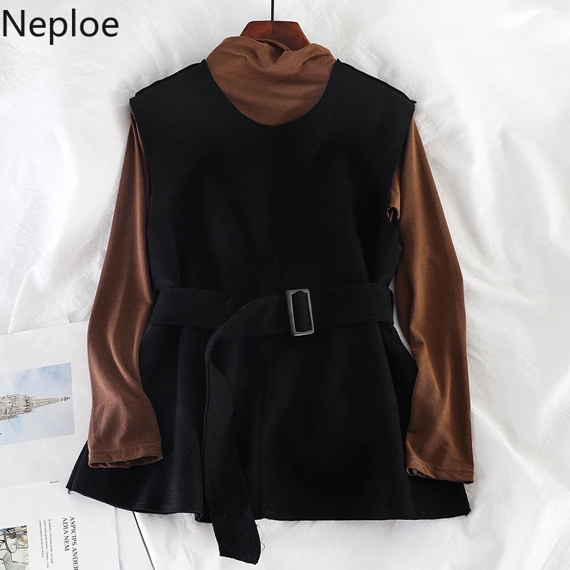 Neploe/Корейская женская Однотонная футболка с высоким воротником и зауженной