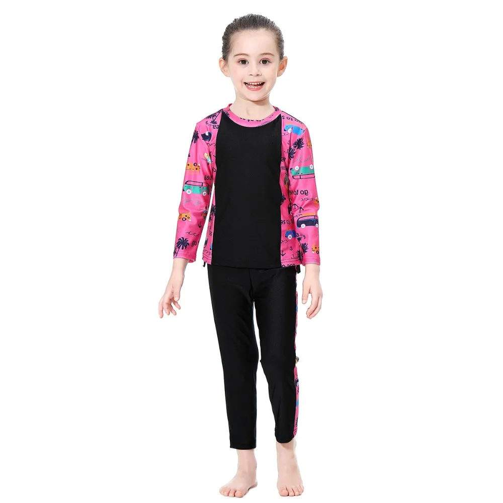 

2022 UV protect long sleeve swimsuit for kids Rash Guards girls cute two pieces surfing swim suits with caps cartoon printed