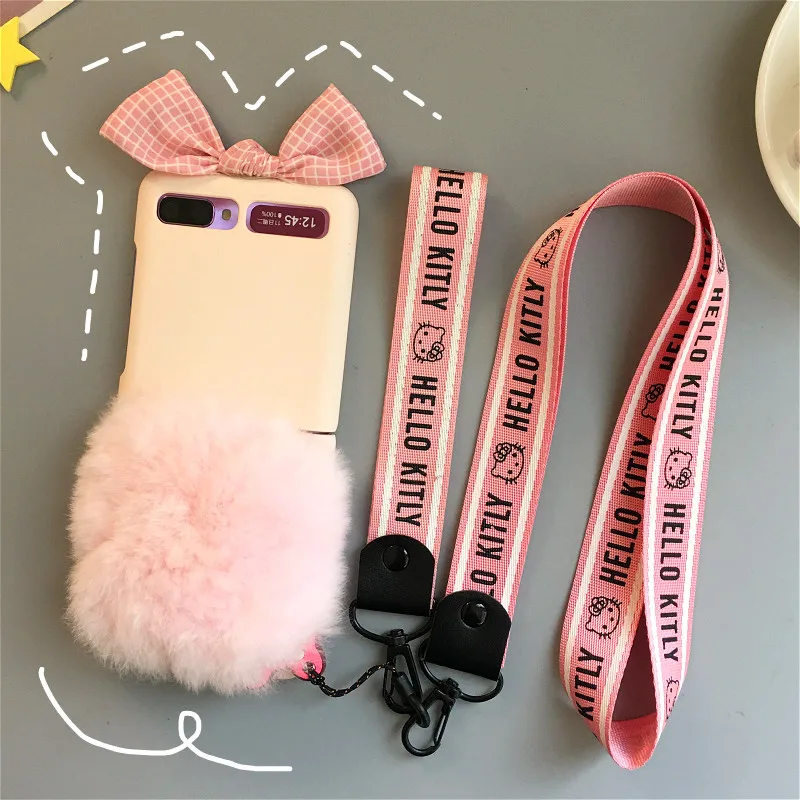 

Гладкий плюшевый чехол для телефона с кроличьими ушками для Samsung ZFlip Galaxy Cover Girly Pink Lanyard, чехол для телефона ZFlip F7070 F7000, чехол