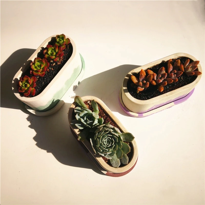 

2Pcs Oval Concrete Flower Pot Tray Silicone Mold Succulent Planter Resin Mold K3KC