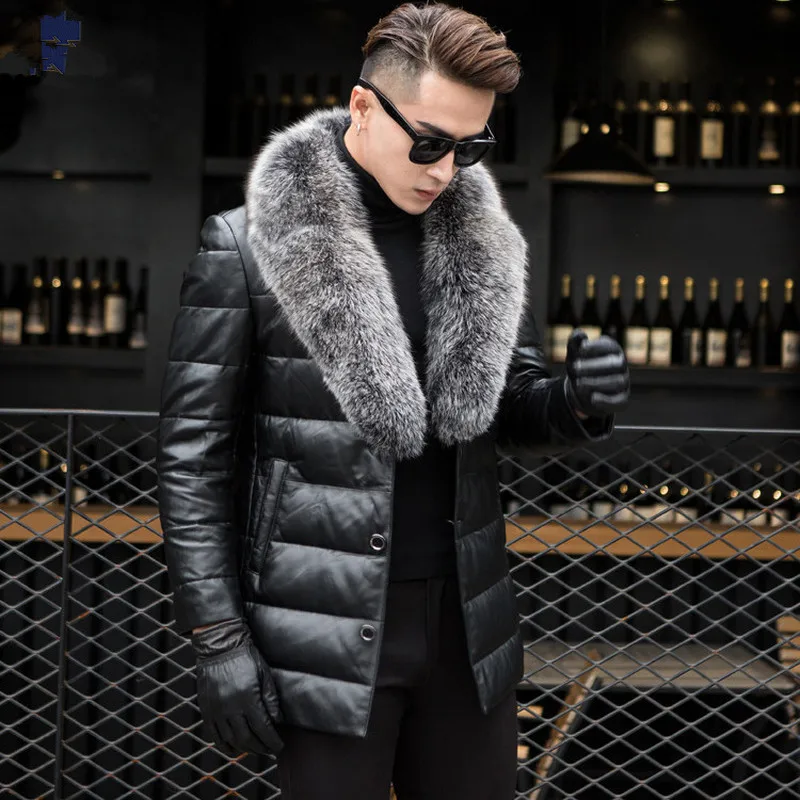 Кожаная куртка мужская зимняя Толстая теплая двухслойная дубленка для мужчин