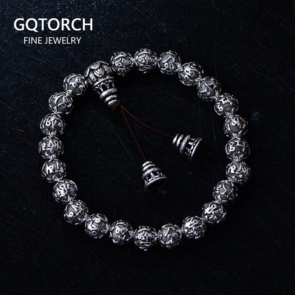 Настоящее твердое тяжелое 925 пробы серебряные браслеты из бисера для мужчин и