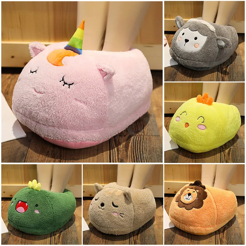 

Nice plush toy stuffed Animal slippers Unicorn Cat Flamingo Lion Dinosaur cushion hand warmer Pig Dinosaur foot warmer pillow