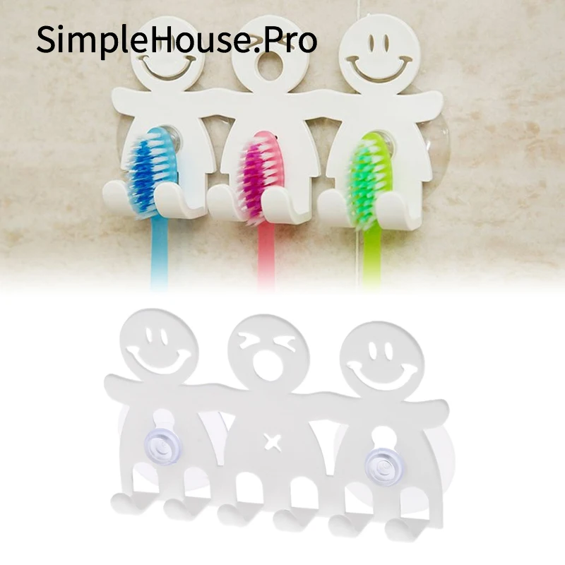 1Pc Toothbrush Holder Wall Mounted Suction Cup 5 Position Cute Cartoon Smile Bathroom Sets | Обустройство дома