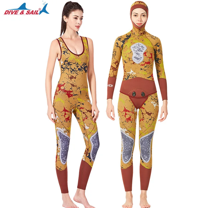 Цельный неопреновый Камуфляжный гидрокостюм для мужчин и женщин 3 мм с капюшоном