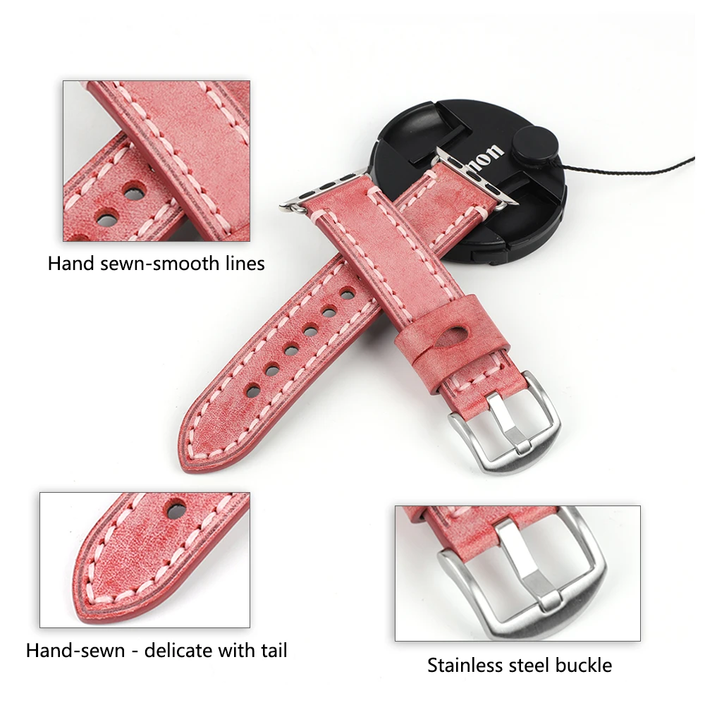 Vintage Leather Watchband Replacement for Apple Watch Band 44mm 40mm 42mm 38mm Series 4 3 2 Handmade Watch Strap