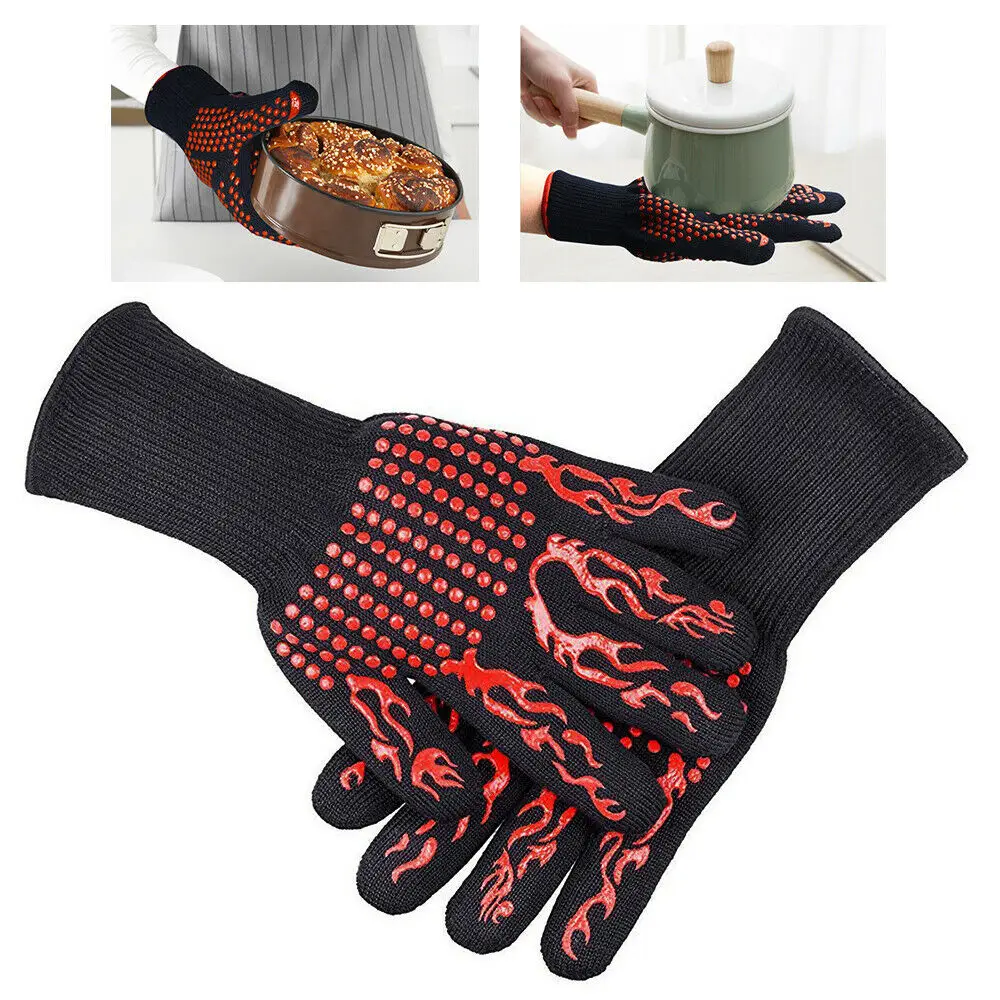

BBQ Oven Gloves 800 Degrees Fireproof Heat Resistant Gloves Silicone Oven Mitts Barbecue Heat Lnsulation Microwave Glove