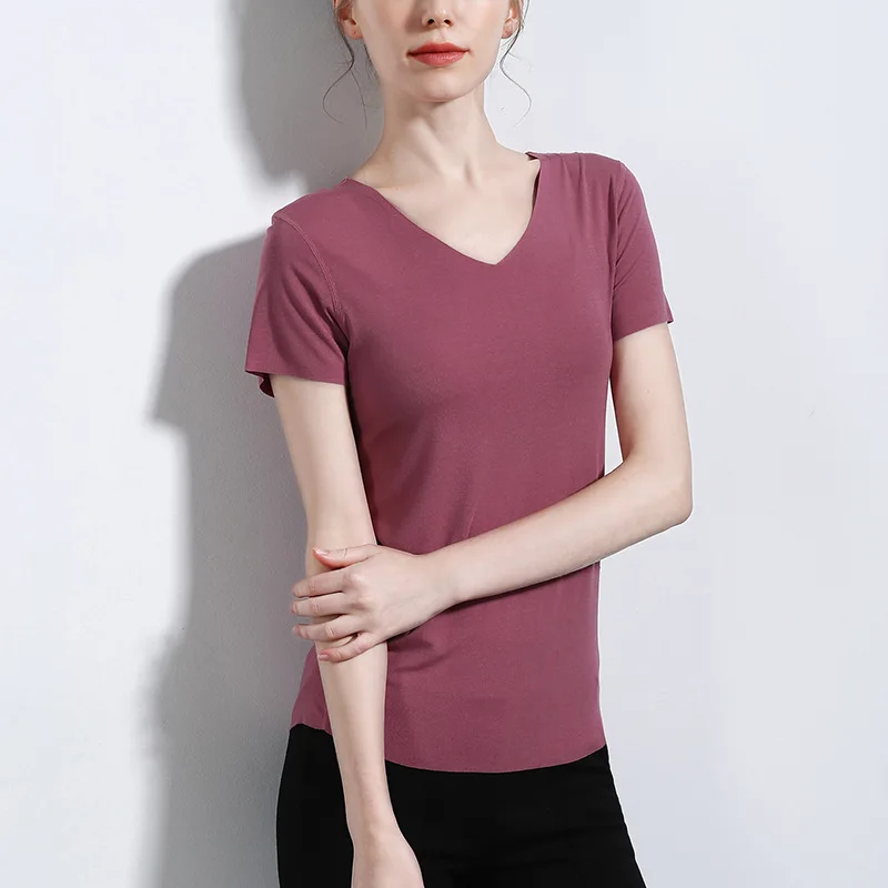 2019 корейская версия летняя футболка для женщин RibbedNo trace Slim с коротким рукавом