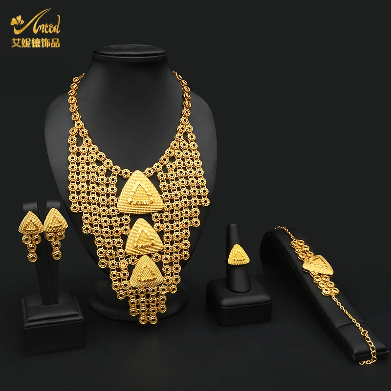 

ANIID Necklace Gold Jewelry Set For Women 24K Original Dubai Wedding Pakistani Bridal Ship From Saudi Arabia African Brazilian
