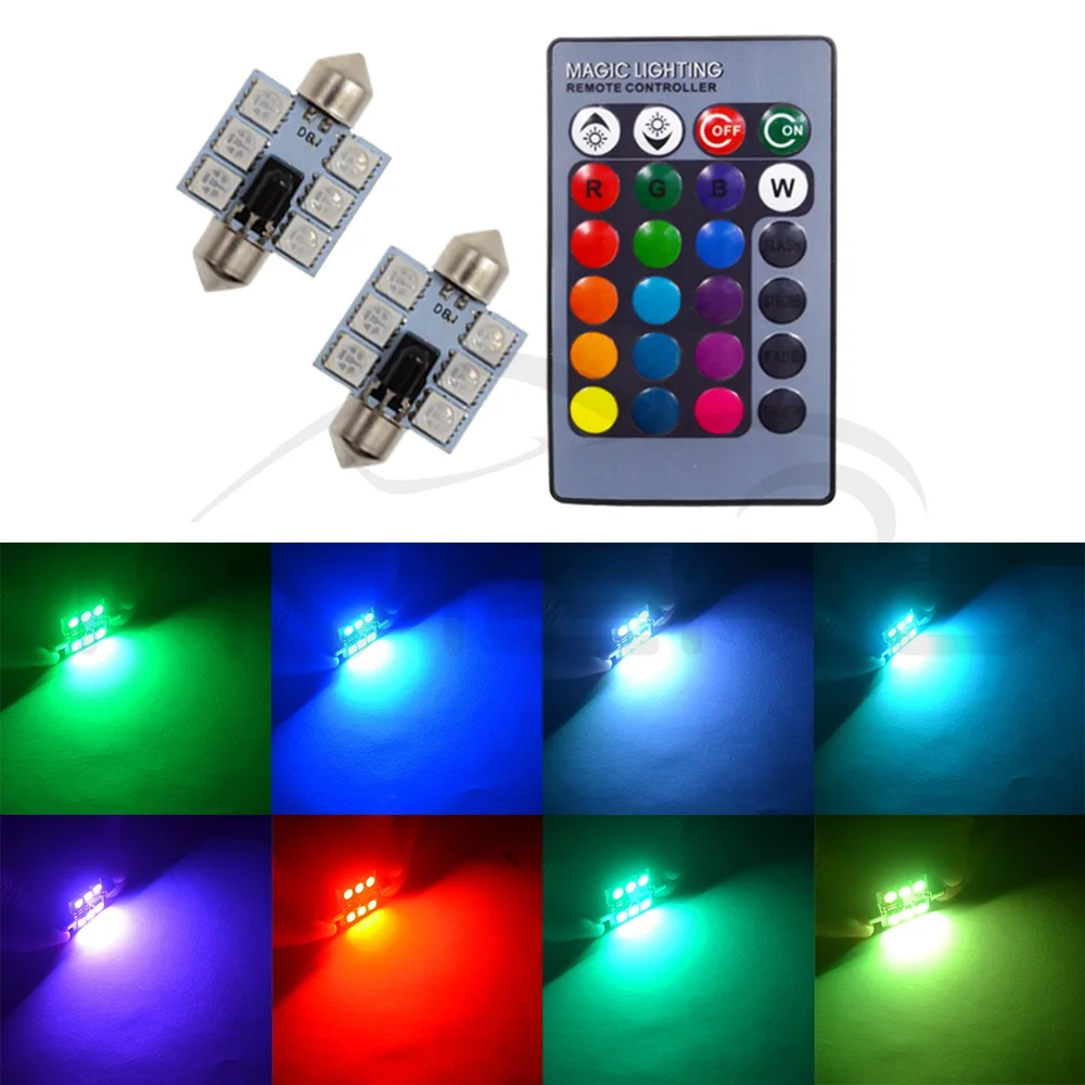 2X c5w авто Led RGB 5050 6SMD 41 мм Festoon Dome Автомобильный Дверной светильник с дистанционным