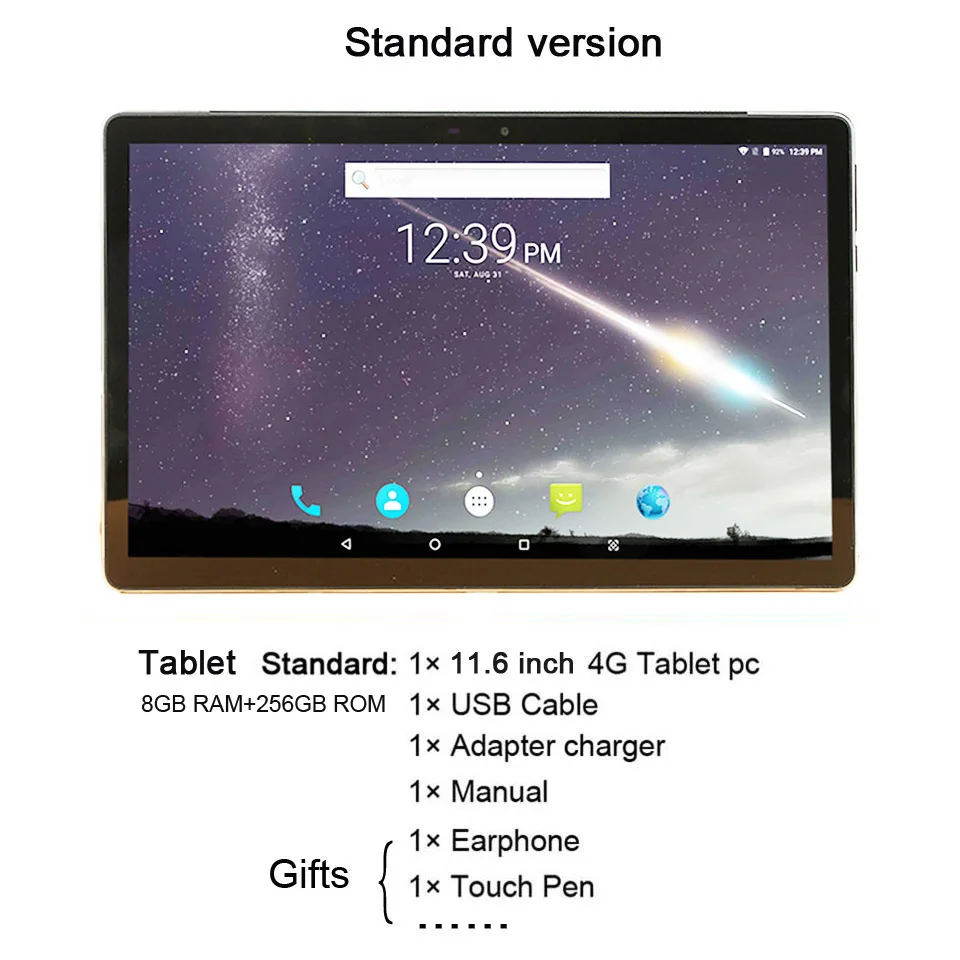 8GB 256GB Tablet Полный 11,6 дюймовый 2 в 1 планшет Android 4G LTE MTK6797 10 ядер графический планшет 256 Гб ПЗУ телефонный звонок планшет с клавиатурой - Комплект: 8GB 256GB Tablet