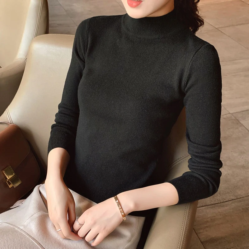 

2019 New autumn winter Women Pullovers Sweaters long sleeve loose Wild Half turtleneck sweater cc1581