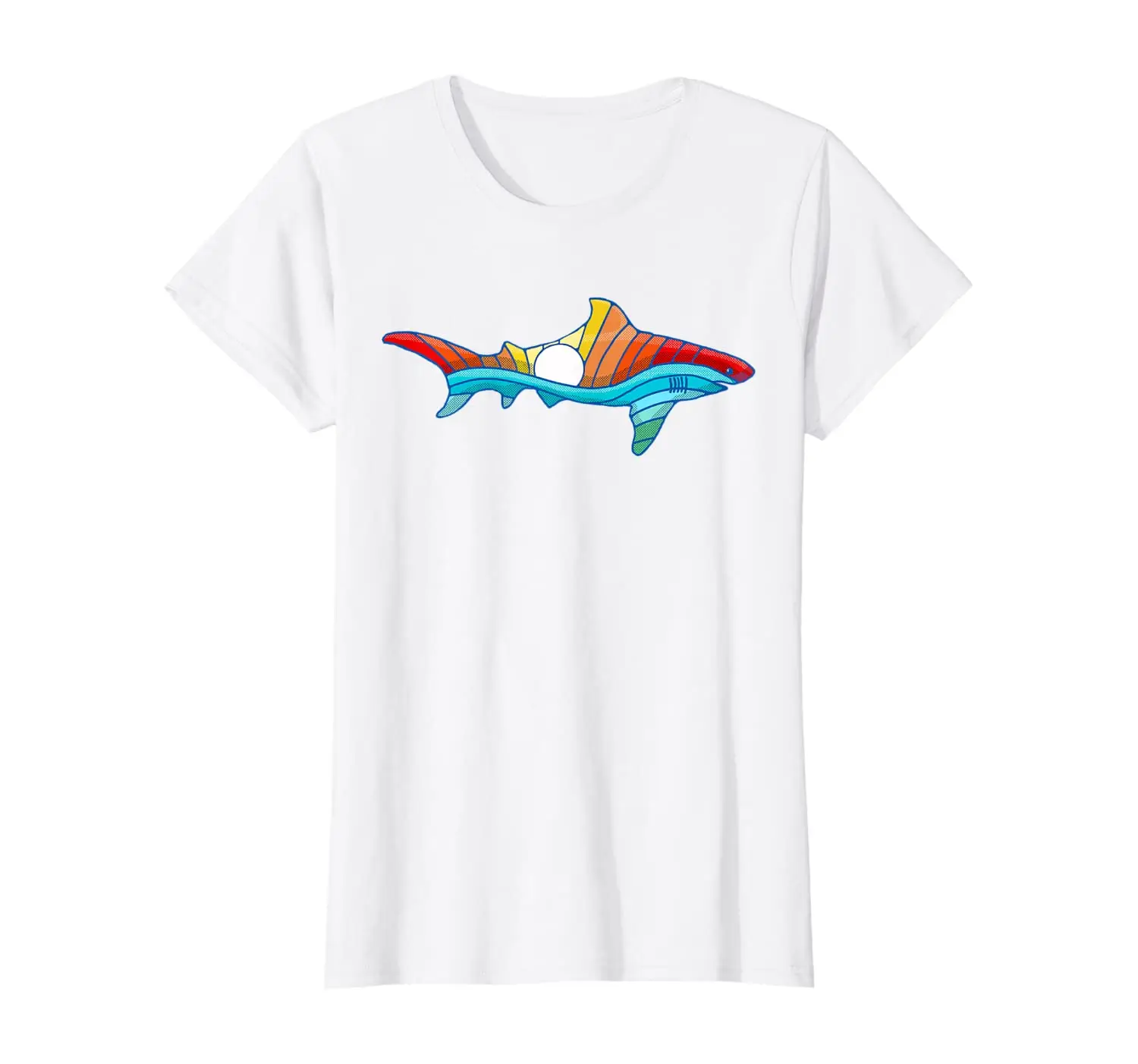 

Colorful Shark Sun & Ocean Retro Outdoor Graphic T-Shirt New Summer Cool Women Tee 2020 Breathable Cotton Short Sleeve T Shirt