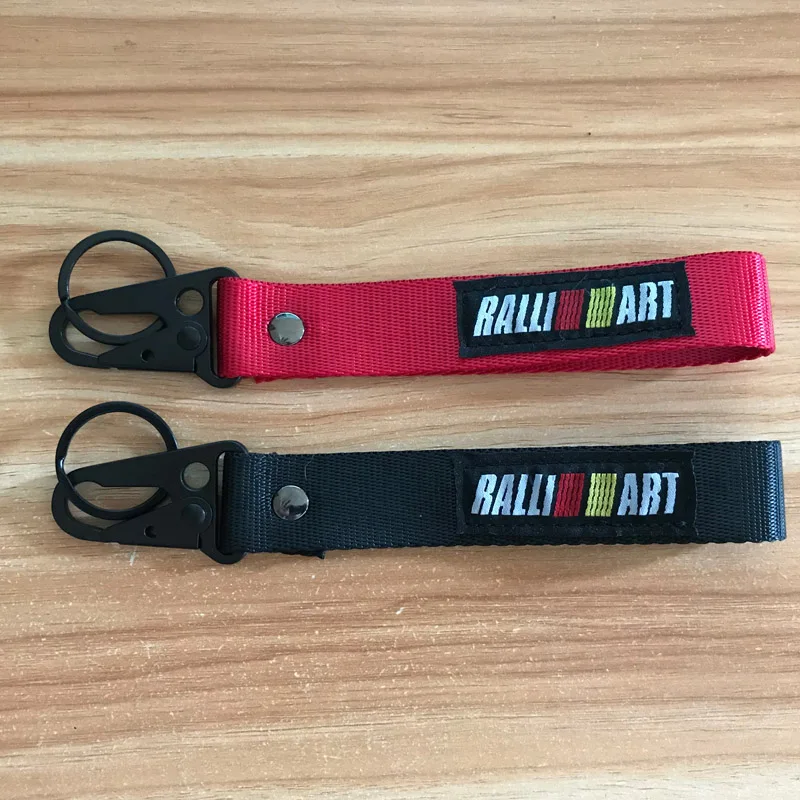 

Car Seat belt material nylon cloth keychain embroidery stitching for RALLIART JDM Racing emblem for Mitsubishi accessories