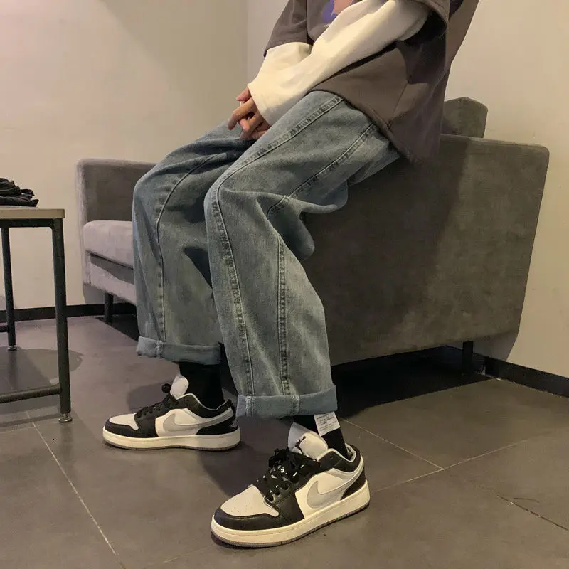 

Men's jeans 2021 spring summer new loose casual straight-leg pants thin youth trousers blue black campus fashion men clothing