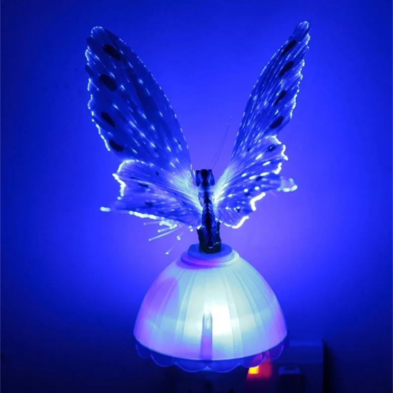 Fiber Optic LED Butterfly Night Light EU/US Plug Smart Sensor Color Changeable Lamp For Baby Kids Room Deco 110-220V | Лампы и
