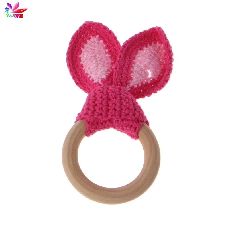 7 Baby Girl Boy Teething Ring Chewable Teether Wooden Natural Bunny Rattle Toy - Цвет: 7
