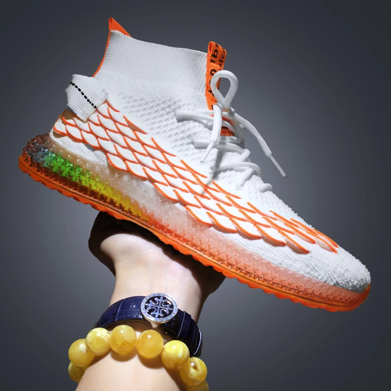 Men's Fashion Sneakers Joker simple Knitted Jogging Walking Sport Shoes High-top Comfortable Socks Lightweight Leisure shoes | Обувь