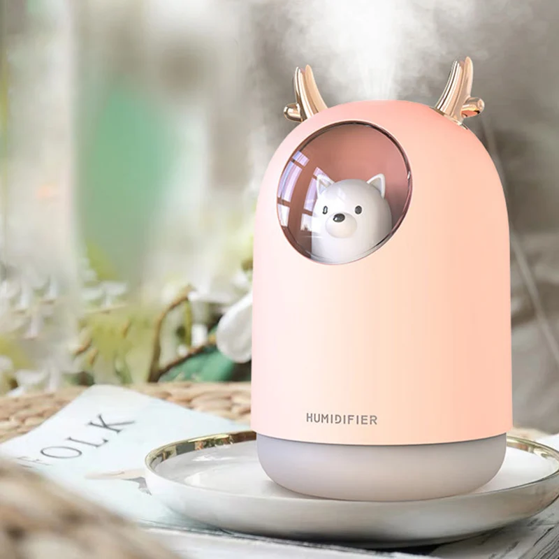 

2 Set 300ML Cute Pet Ultrasonic Air Humidifier Aroma Essential Oil Diffuser for Home Car USB Fogger Mist Maker with LED Night La