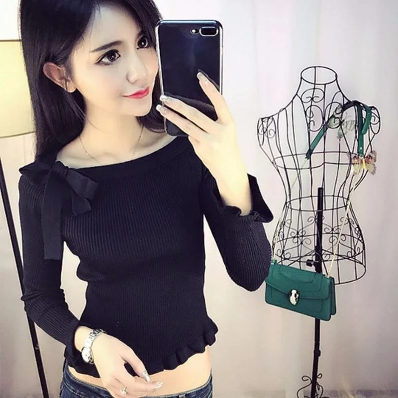 

Women's Sweaters Women's Spring And Autumn Korean Bow Slim Slim Thin Knitting Bottoming Shirt 2021 Tide