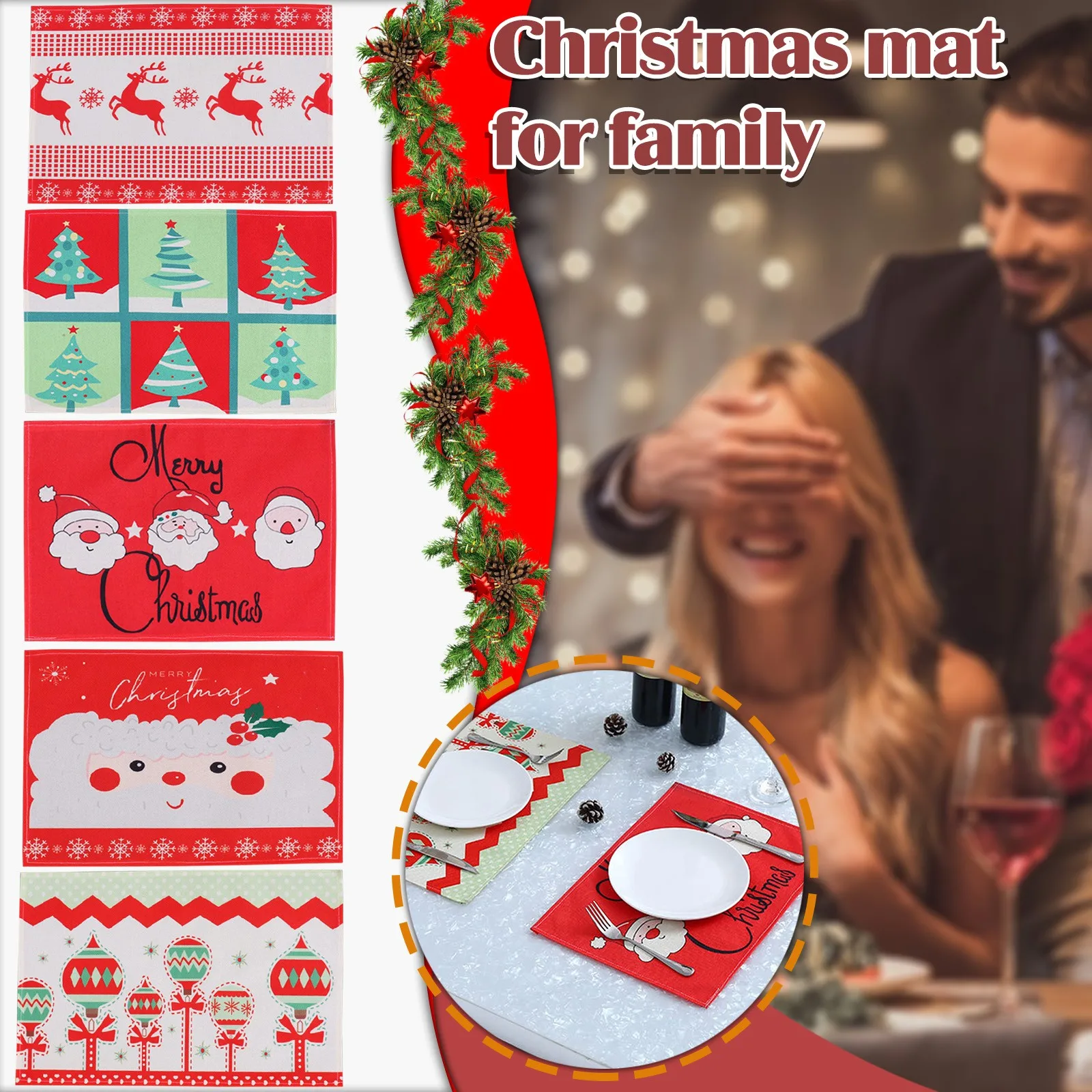 

Merry Christmas Linen Placemat Christmas Decorations for Home Tableware Pad Mat Xmas Kitchen Decor New Year 2022 Navidad Natal