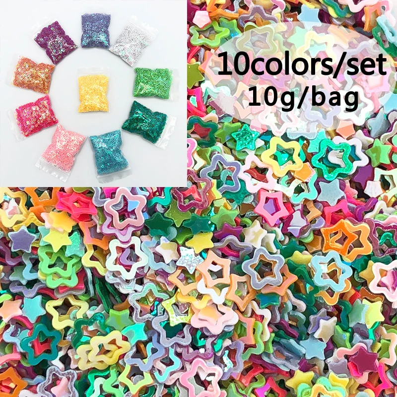 

10Bag/Set Nail Glitter Flakes Embellishments Sequins For Crafts Handcraft Decorations Confetti Star/Heart Paillette DIY Material