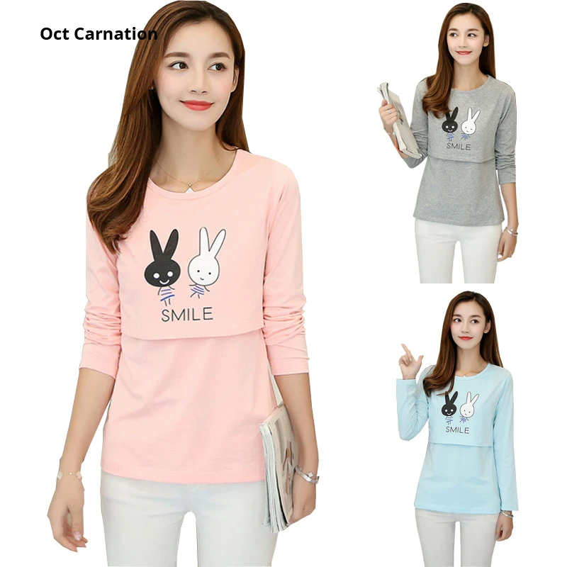 Забавные футболки для беременных со смайликом и кроликом ОДЕЖДА кормящих мам с