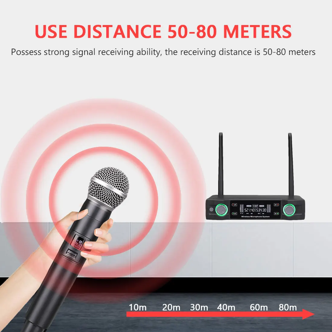 

Dual Wireless Microphone Professional UHF Cordless Dynamic Mic Handheld Microphone System