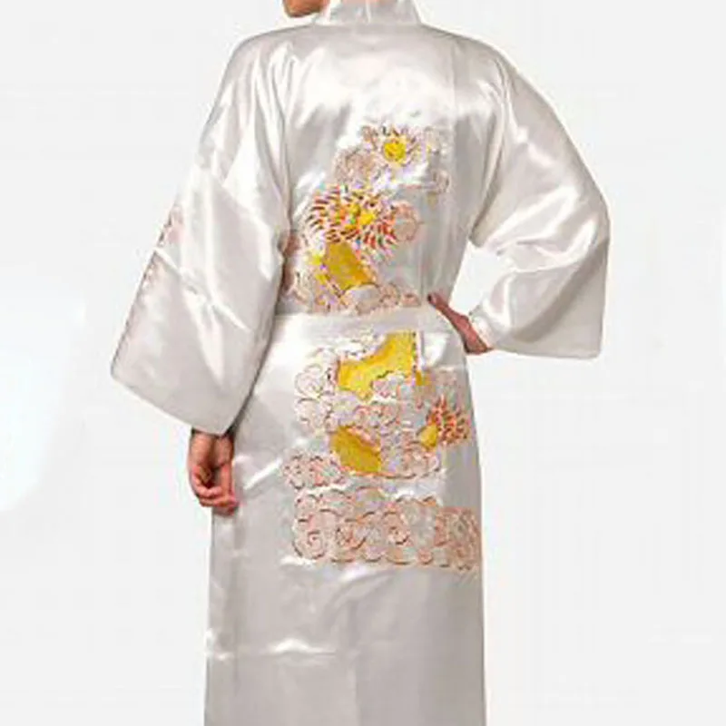 White kimono 7 цветов традиционные японские кимоно с вышивкой в виде дракона халат Для мужчин ночная рубашка, юката атласные пижамы Для Мужчин's Quimono самурая мужской - Цвет: White kimono