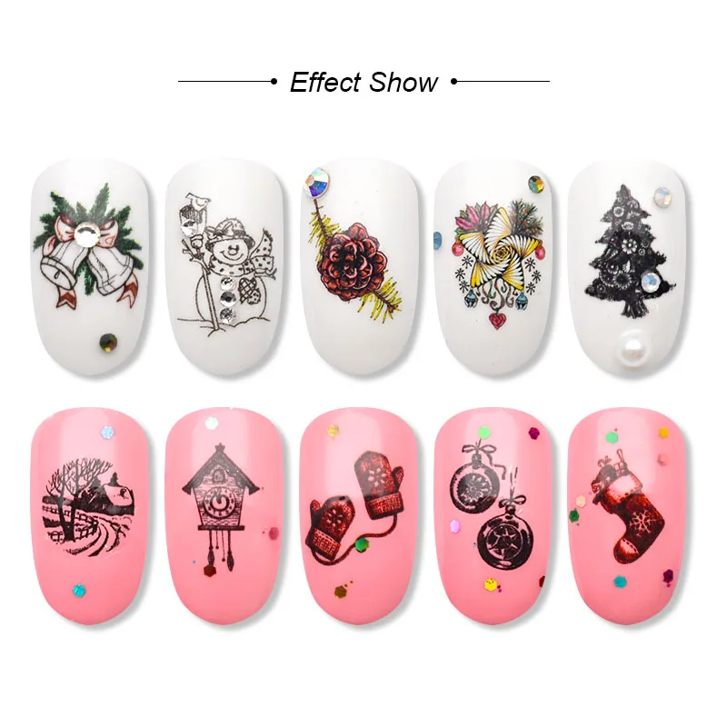 12 шт./компл. ногтей Водные Наклейки Новый год передачи Стикеры Зимний