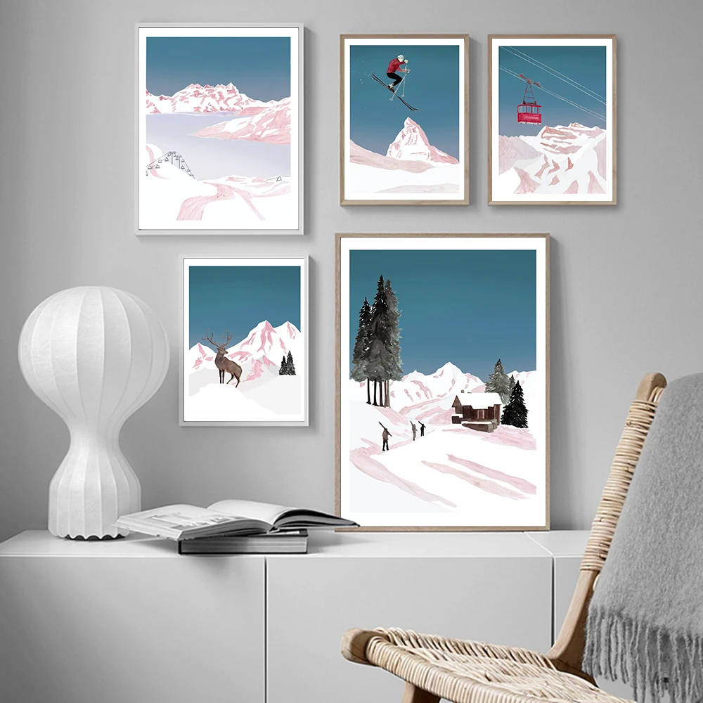 Абстрактная картина с изображением снега гор оленя в современном стиле Картина