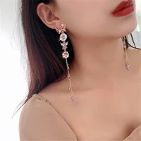 fyuan beautiful butterfly drop earrings for women long tassel purple crystal earrings weddings engagement jewelry gift