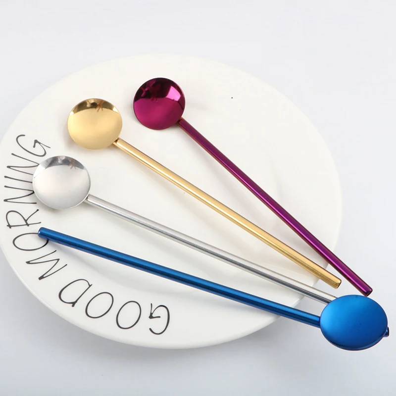 1 шт. соломенная ложка из нержавеющей стали портативная красочная кофейная