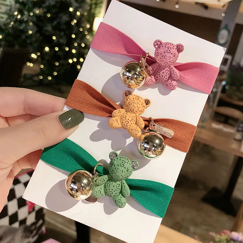 Candy-colored puppet bear metal color ball head rope high elastic rubber band hair cute girl child ring | Детская одежда и обувь