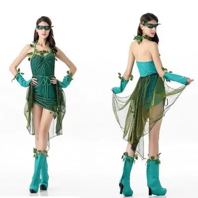 

Высокое качество, новинка, Цветочная фея, костюм зеленого эльфа, шар, на Хеллоуин, Женский костюм для косплея, платье + золотой