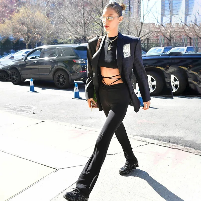 

2020 Autumn Summer Women's New High Waist Straps Tie Elastic Band Slim Straight-Leg Slim Pants Casual Cross Belt Trousers