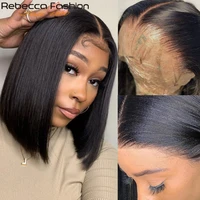 rebecca short bob lace front wig 13x4 brazilian straight lace front human hair wig for black women pre plucked with baby hair